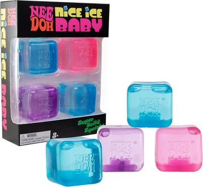 Nee Doh Nice Ice Baby Super Solid Squish Cube Toy Blue Pink Purple