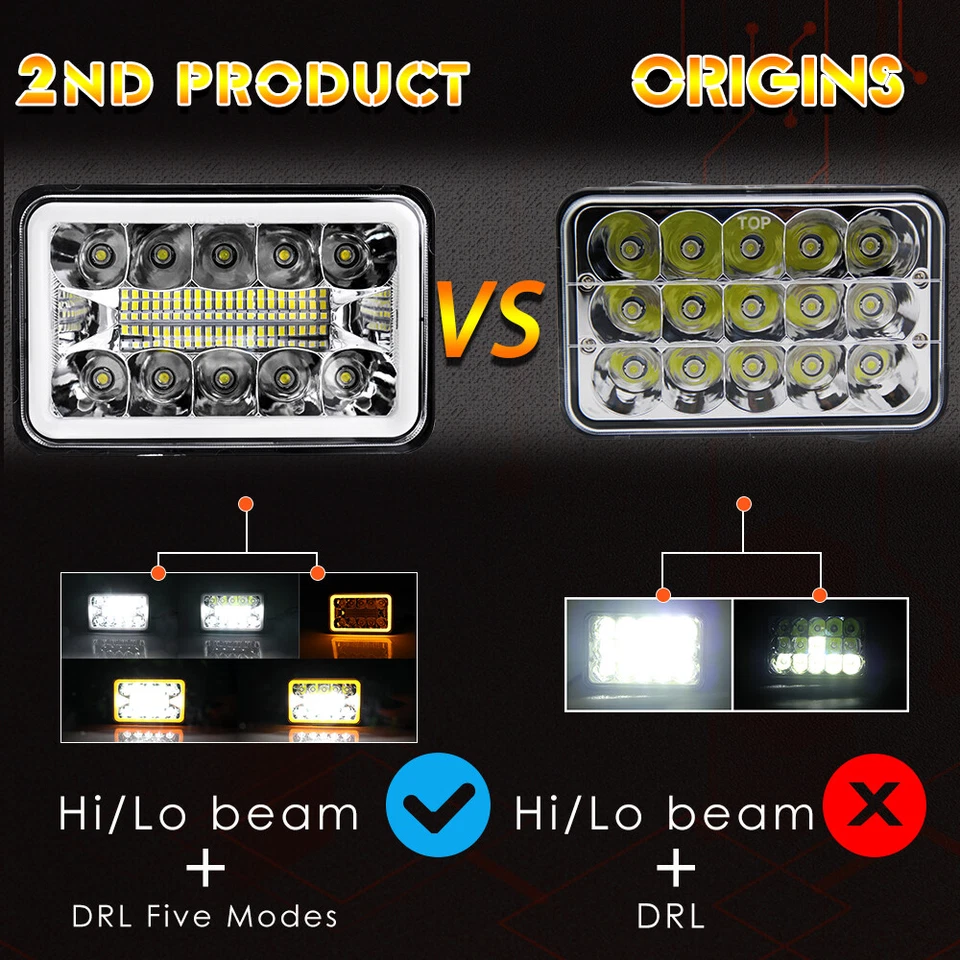 Faros LED altos/bajos de 4x6"" con DRL para Peterbilt 379 378 Freightliner FLD120 4 un. Foto 4 de 4