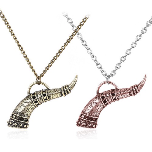 Gold / Rose Gold Nordic Viking Bull Horn Necklace Steel Fancy Dress Chain