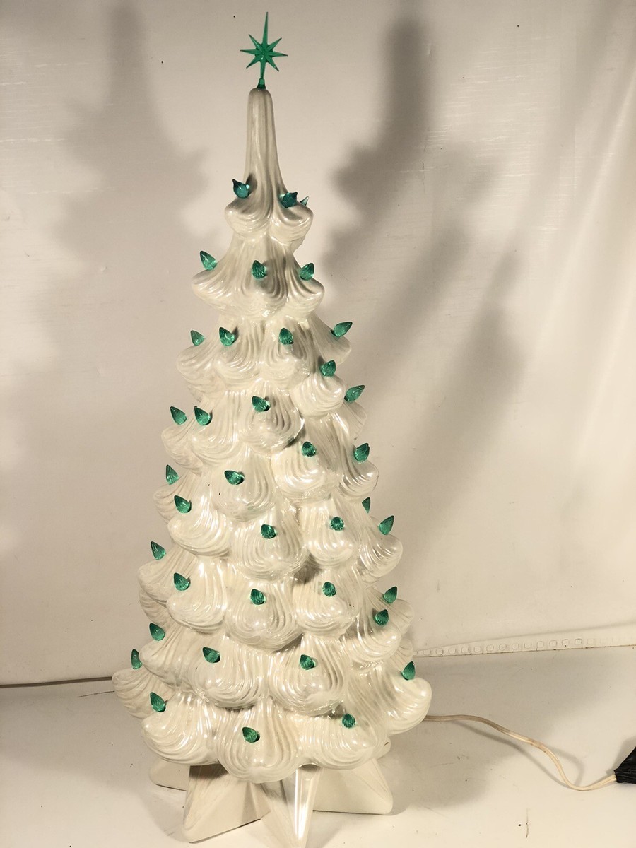 Vintage 1975 White Ceramic Christmas Tree 24” Tall w Base Multiple