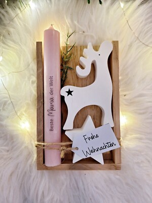 Geschenk-Set Beste Mama Papa Oma Opa Tante Onkel * Rentier * Kerze * Raysin