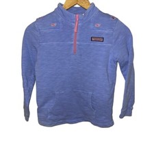 Vineyard Vines Sweatshiirt 1/4 Zip Whale Shep Shirt Kids Medium 10/12 Blue Pink