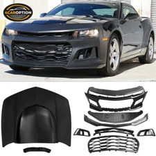 Fits 14-15 Camaro ZL1 Style Front Bumper Conversion PP + Aluminum Hood Cover