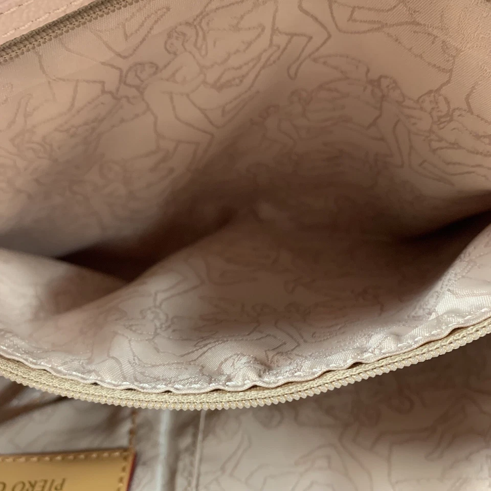 Piero Guidi Solid Beige Satchel Bag Logo With Zip Closure - Image 3 of 4