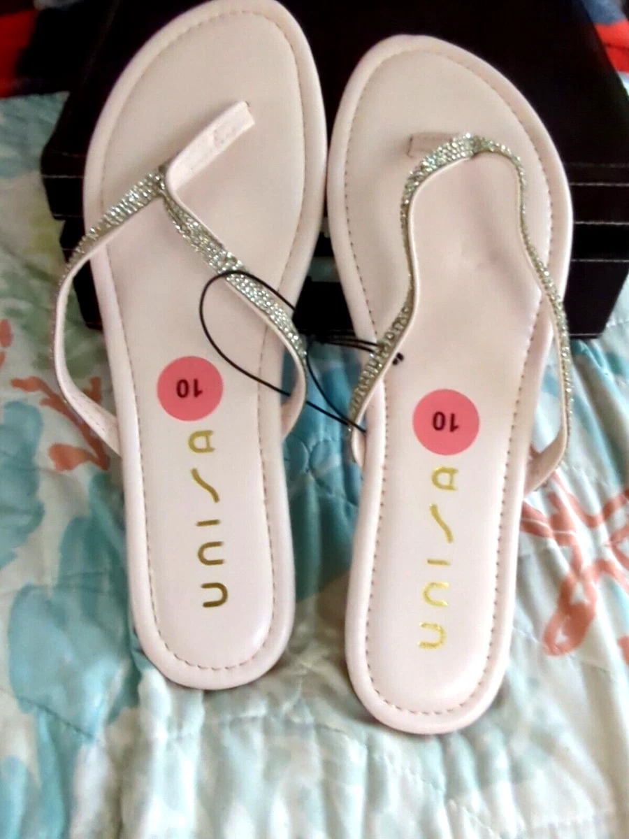 Unisa Pink w Clear Rhinestone Thong Sandals Flip Flop Women s