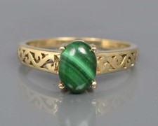 Natural Green Malachite Oval Gemstone Ring 925 Sterling Silver Solitaire Ring