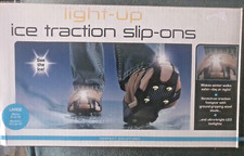 LIGHT-UP ICE TRACTION SLIP-ONS WALKING AID SNOW GRIPS FIT BOOTS OR SHOES - LARGE
