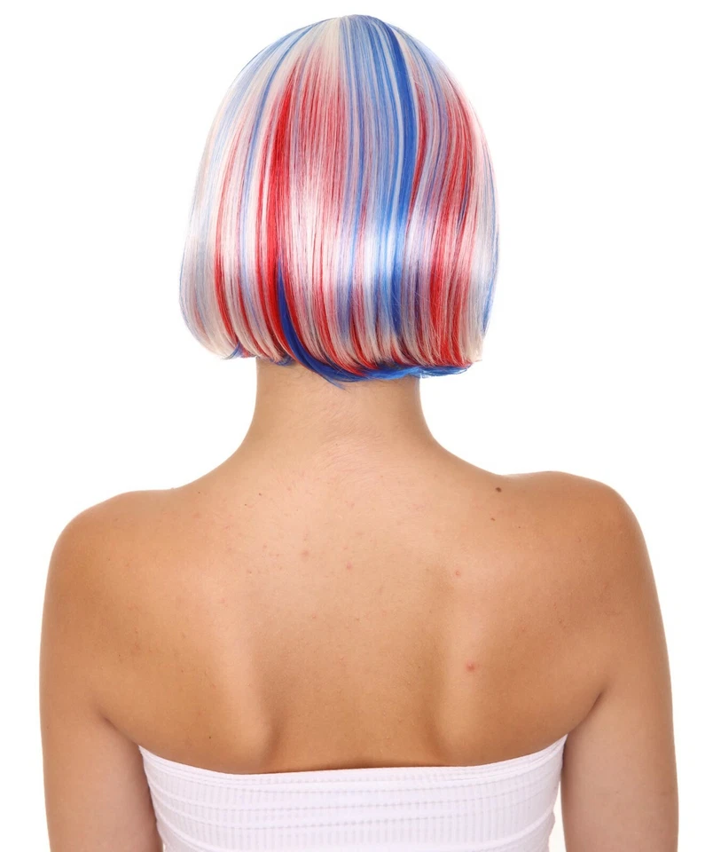 Патриотический парик Bob | Парик National Pride белый красный синий HW-1489A - Изображение 4 из 4