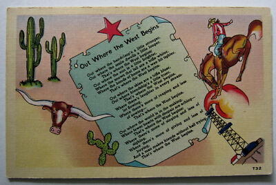 Western Cowboy Postcard Poem Where The West Begins Arthur Chapman
