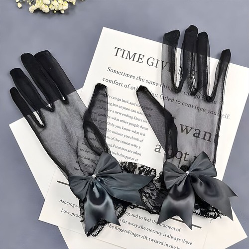 Sexy Lace Wrist Length Sunscreen Gloves w/ Ruffle Bride Wedding Prom Anti UV - Picture 13 of 21