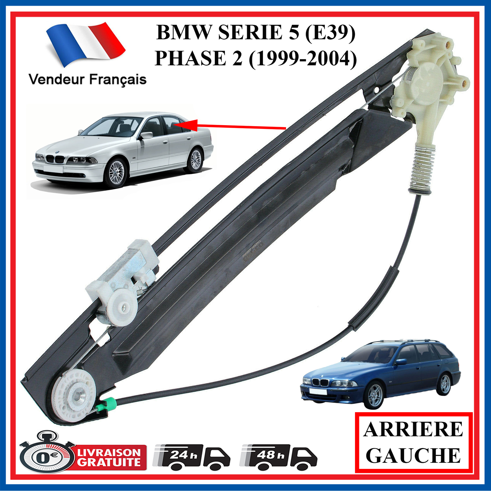 Fensterheber Glaskit ARG Hinter Links Fahrer BMW 5er E39 1999-2004
