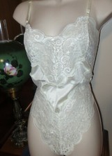 vtg BODY LITE IVORY BRIDAL HONEYMOON body suit HI LEG TEDDY LACY NYLON sz 36 / M