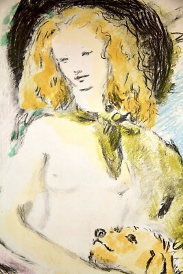 XXe 1920 1940 Grande Lithographie Femme Nue Artiste au Chien Marcel VERTES ART - Photo 1/4