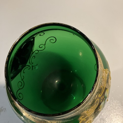 VTG Bohemian Glass Emerald Green /gold W/ Flowers Candy/Apothecary Jar 10 Inch - Picture 11 of 17