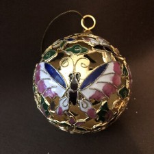 Round Metal Ornament with 3 Butterflies