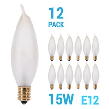 12 Pack 15 CFF Chandelier Frosted Flame Tip Bulb 120V 15W CA8 Candelabra E12