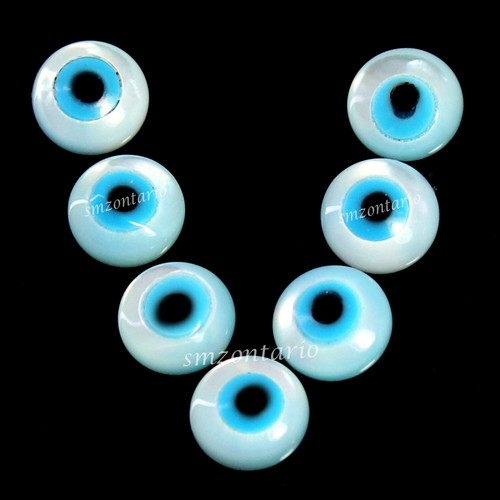 Natural Evil Eye 4x4 MM Round Mesopotamia White Keshi Mother of Pearl 2 Pcs Lot
