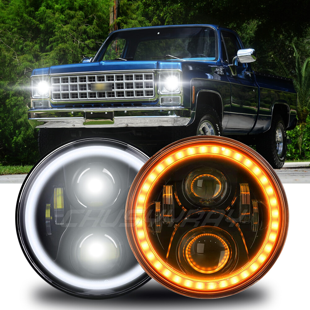 DOT 7inch LED Headlight Halo Hi/Lo Beam DRL for Chevrolet K10 K20 K30 ...