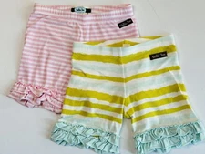 MATILDA JANE 2 PAIR HELLO LOVELY GREEN&SWEETNESS PINK STRIPED RUFFLED SHORTIES*6