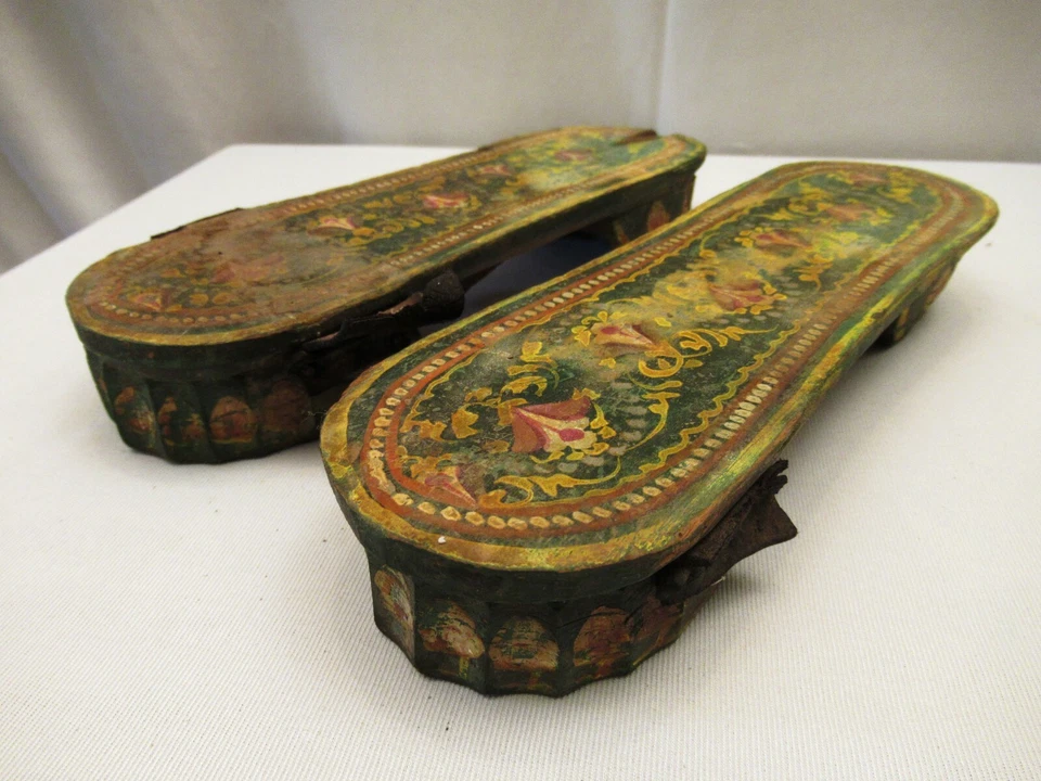 Antique Tribal Wood Paduka Sandals Khadau Methiyadi Vintage Footwear Painted *1 - Image 4 of 4