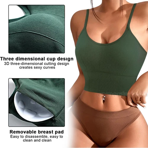 Women Strappy Sport Yoga Low U-Back Bralette Padded Bra Crop Top Cami Vest Tank - Bild 5 von 43