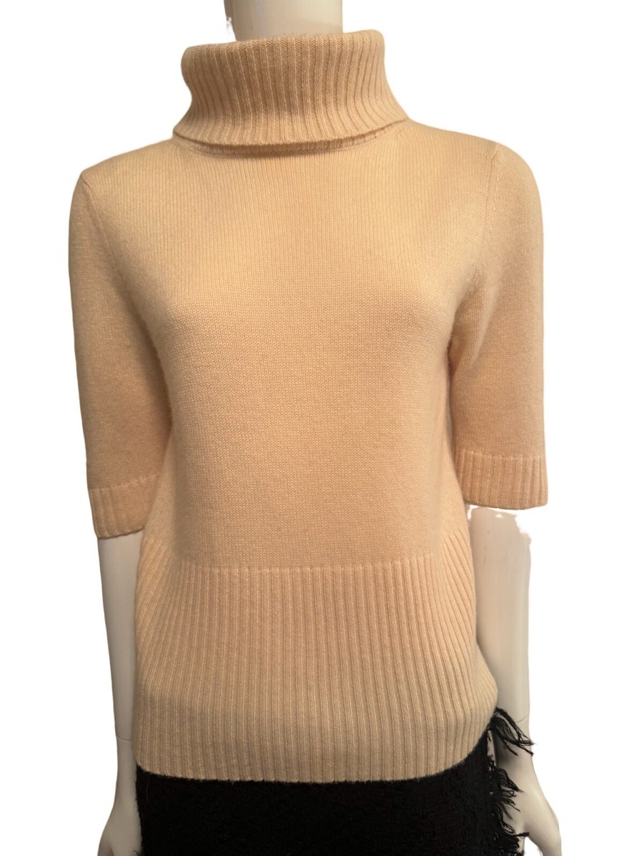 THEORY Cream Ivory Short Sleeve Turtleneck Cashmere Sweater! M