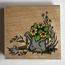VTG Watering Can Flowers Gardening Wood Mount Rubber Stamp Affair Made In USA