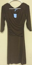 B-SLIM FAUX WRAP WOMEN'S DRESS, BROWN, X-SMALL