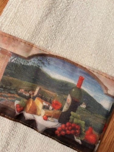 Hanging Kitchen Towel cotton, white/ creamy with a ribbon at the bottom, new - Picture 4 of 5