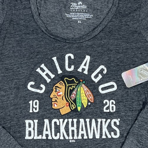 Chicago Blackhawks T-Shirt Women's XL Black Puck Hog Tri-Blend Scoop Neck - Picture 5 of 8
