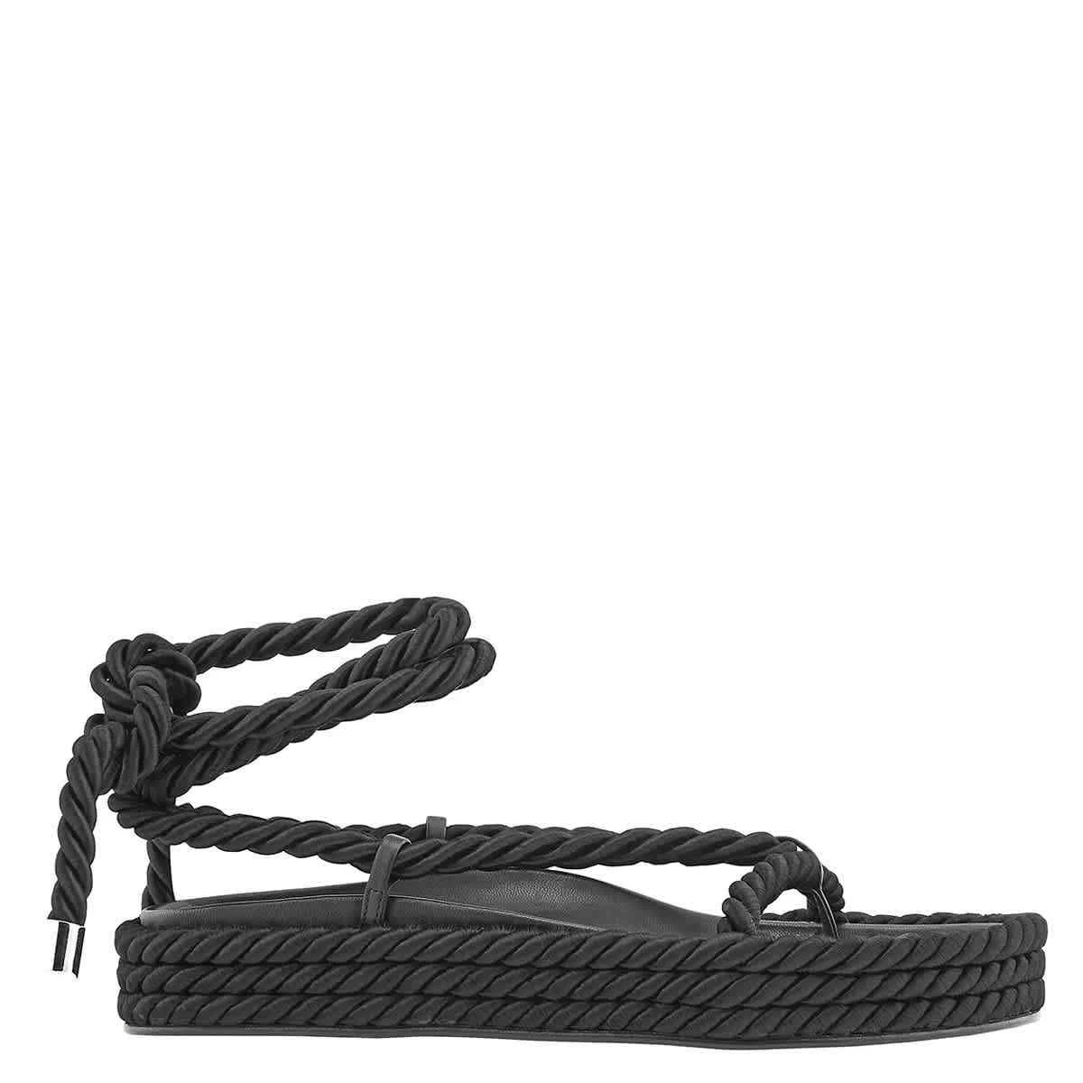 Studio Amelia Ladies Black Tether Rope Ankle Wrap Flat Sandals