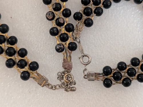 Vtg HJ 18GF Gold Tone Filled Braided Black Beaded Necklace Bracelet Jewelry Set - Picture 4 of 6