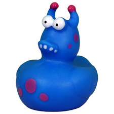 Villian Monster Rubber Duck Blue Horns Teeth Classic Floating Bath Toy 2"
