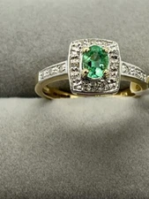 9ct Yellow Gold Emerald and Diamond Antique Styled Ring, Sizes J to Q (295E)