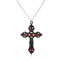 Halskette Kreuz Jesus Christentum AnhäNger Gothic Edelstahl Schwarz Rot 55 Cm