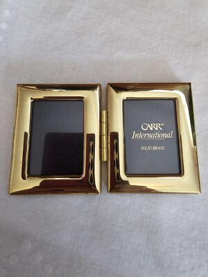 Vtg CARR INTL. Solid Brass Double Hinged Picture Frames 2 1/8x2.75  Each Bi-fold
