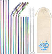 12 Colorati Cannucce in Acciaio Inox Set, Cannucce Riutilizzabili in Metallo Sen