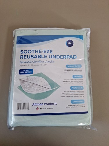 SOOTHE-EZE REUSABLE UDERPAD QUILTED bed liner protector pad 30" x 35" ALLMAN