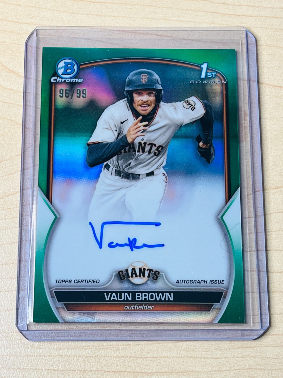 2023 Vaun Brown Bowman #CPA-VB 1st Chrome Prospects Green Refractor Auto 96/99