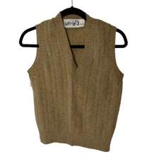 VTG Vicki Volts Sweater Vest Women Sz L Brown Wool Angora Cable Knit Deep V Neck