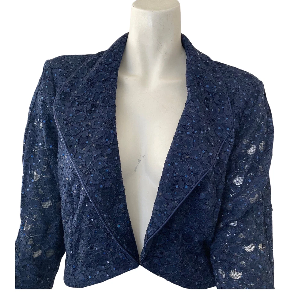 Chaqueta De Colección R&M Richard’s Formal Lentejuelas Bolero Encaje Midriff Azul Real 16 Foto 4 de 4