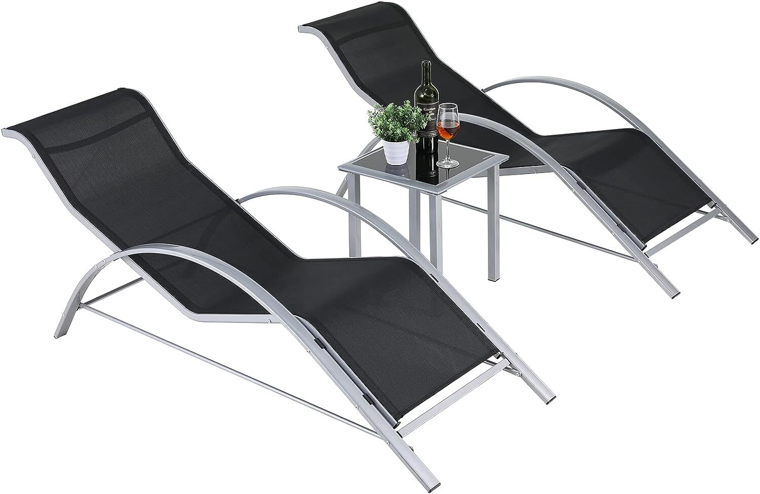 2 Stk Sonnenliege mit Tisch Aluminium Gartenliege Relaxliege Liege
