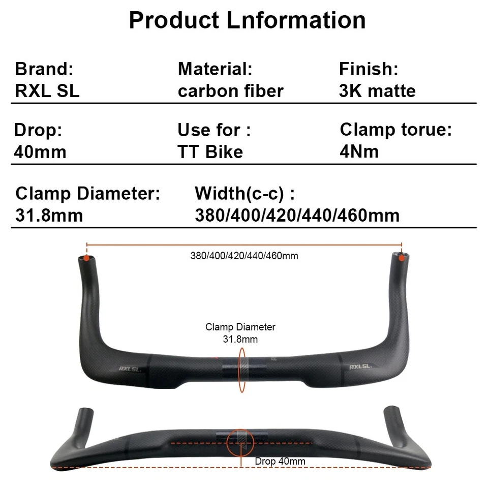 Carbon Fiber Road Bike TT Rest Handlebar 380/400/420/440/460mm TT Triathlon Bar - Image 2 of 4