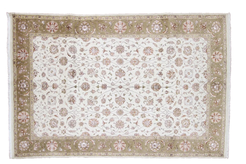 Vintage Tabrize | 6'5" x 9'8" Hand-Knotted Area Rug | Wool & Silk Blend | Floral - Image 2 of 4