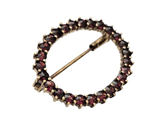 14K Yellow Gold Garnet Open Round Pin, Trombone Clasp L866 - Picture 4 of 13
