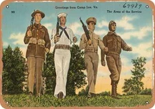 METAL SIGN - Virginia Postcard - Greetings from Camp Lee, Va. The arms of the s