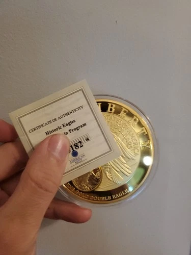 Classic Eagle Colossal Commemorative Coin 24 Ct GP.  Liberty Head Double Eagle