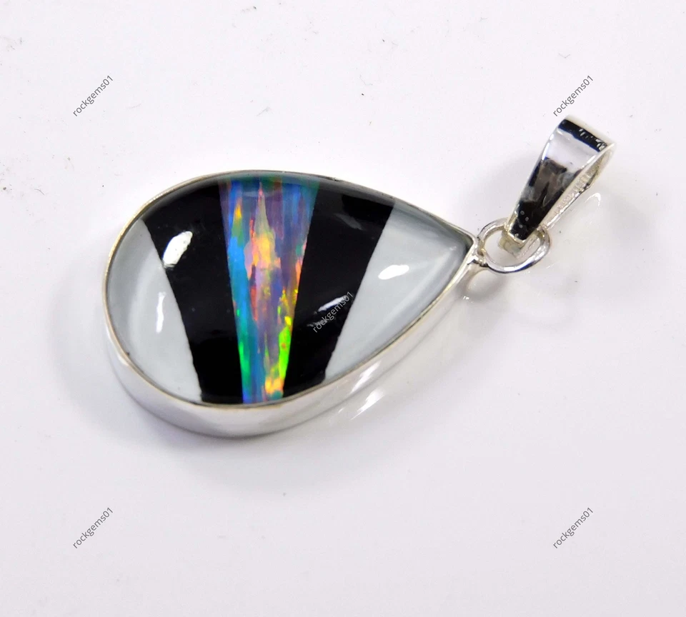 Ciondolo in argento sterling 925 pendente opale di fuoco monarca 22 ct certif... - Immagine 4 di 4