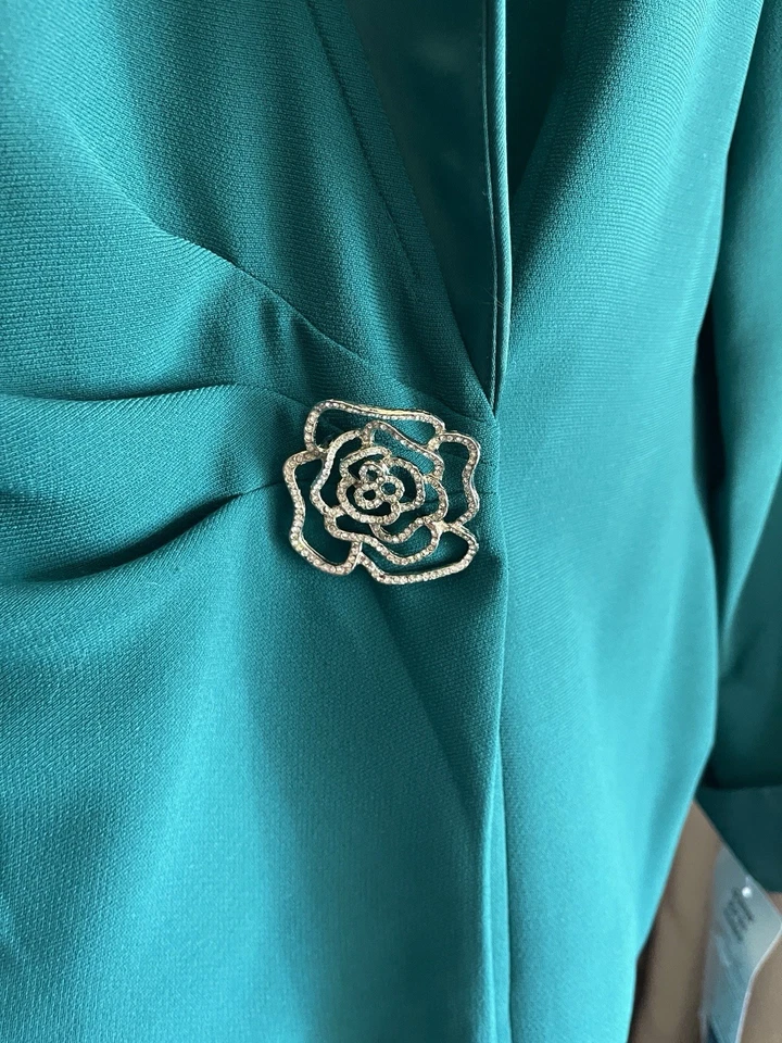 ¡Nuevo! Conjunto de traje chaqueta y falda larga verde boda formal bahari broche flor 18WP Foto 4 de 4