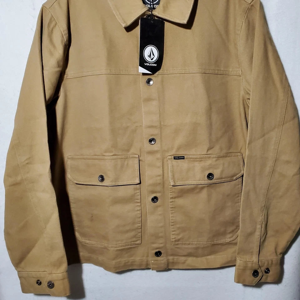 Volcom Barton Jacket Mens Medium Tan Button Up Workwear Coat Canvas Pockets New - Image 2 of 4